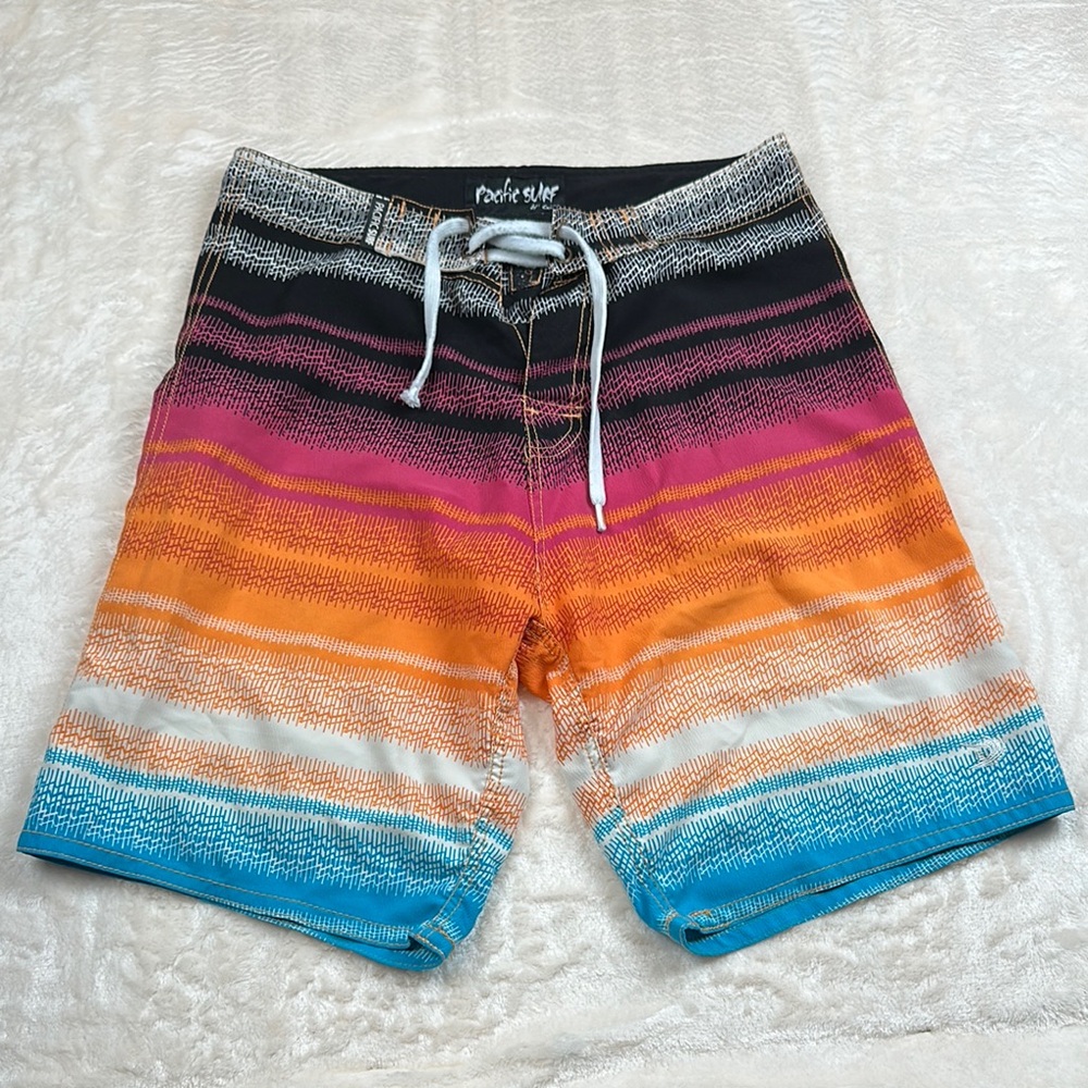 Pacific Surf Black and Pink Swim Board Shorts